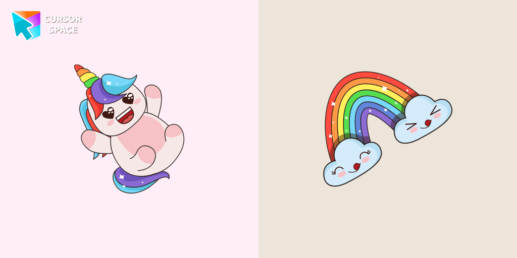 Kawaii Unicorn and Rainbow cursor